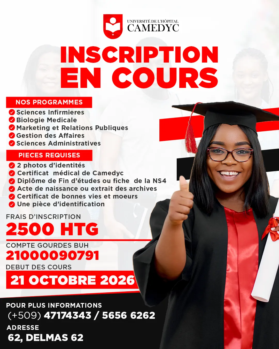 Afich enskripsyon Université de l’Hôpital CAMEDYC